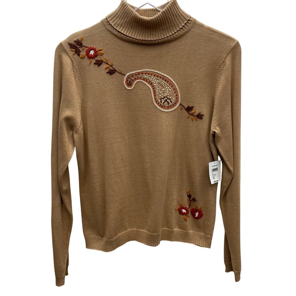Goodclothes Collection Turtleneck Sweater Floral Paisley Embroidery SZ Med NEW